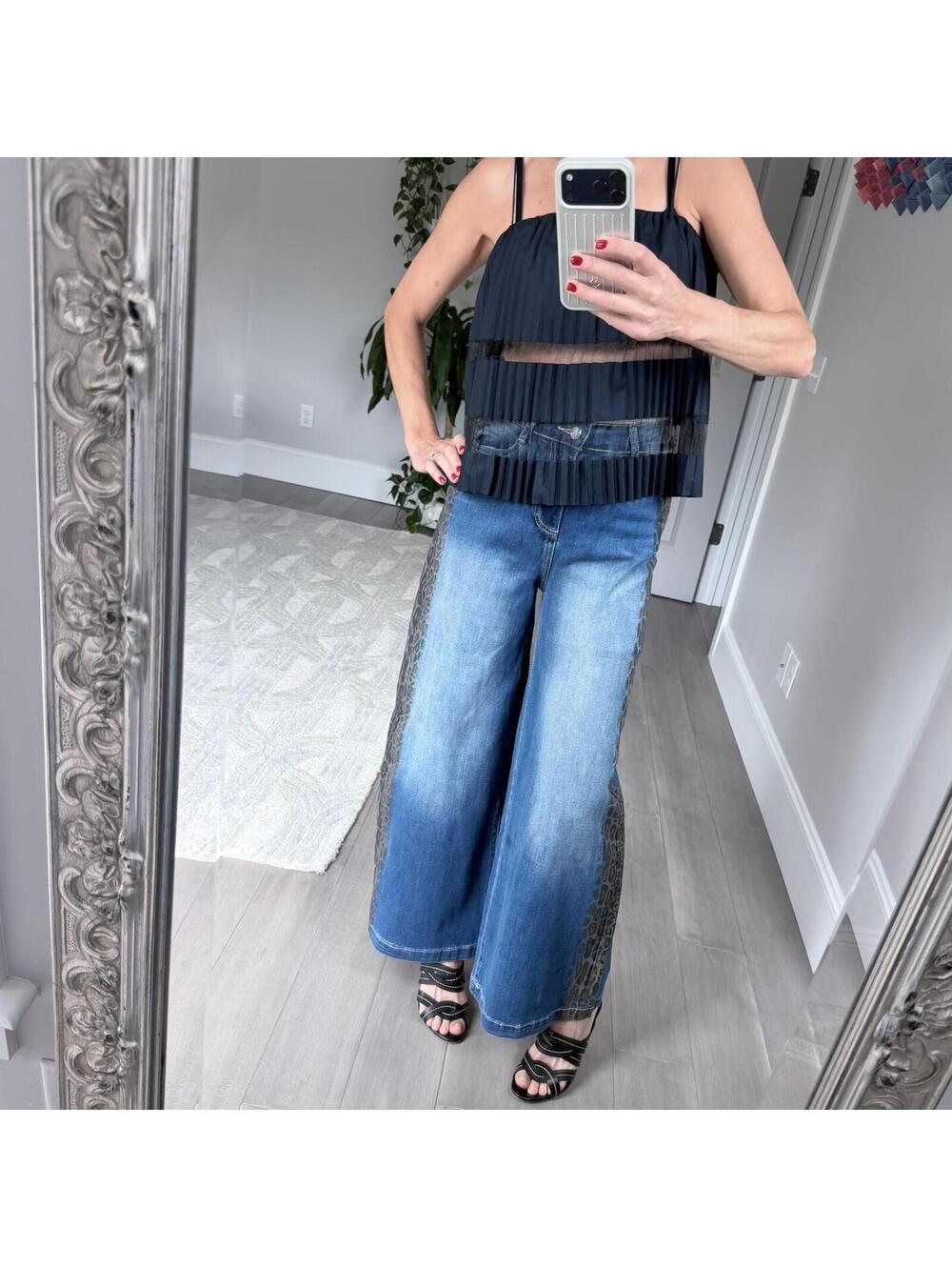 Club Monaco Pleated Sheer-Panel Crop Cami Top Size M